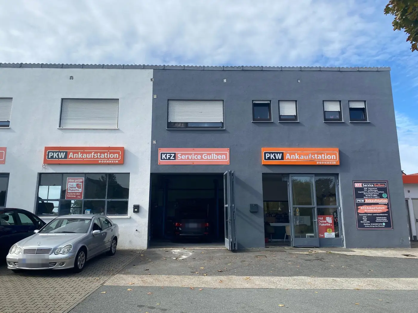 Gebäude von KFZ Service Gulben an der Gernsheimer Landstraße mit Werkstatt und Ankaufstation